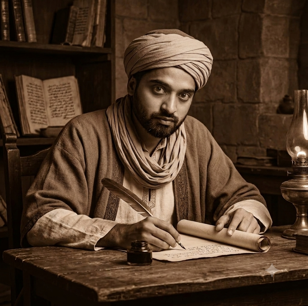 RadheShyam, the storyteller, at his writing desk